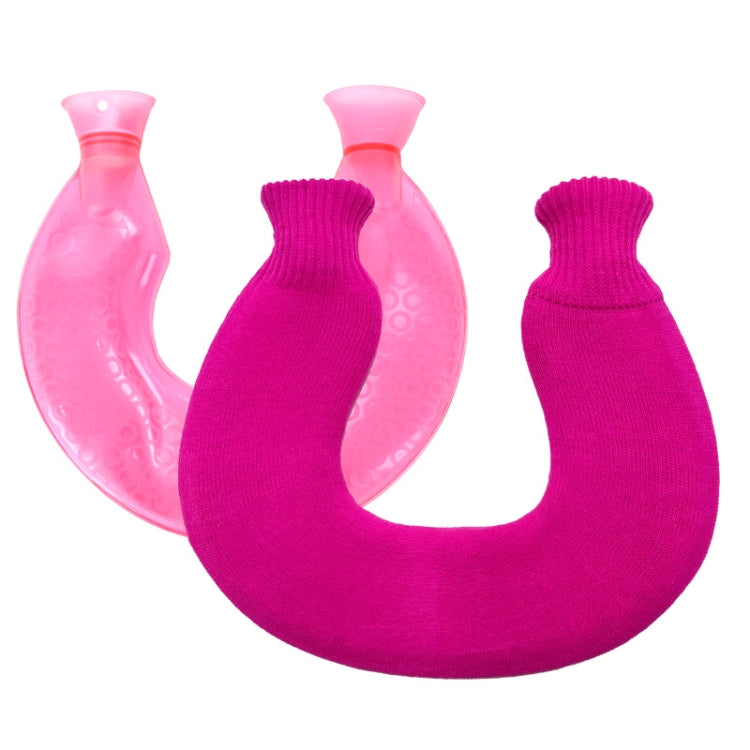 U-shaped PVC Hot Compress Shoulder And Neck Explosion-proof Water Injection Hot Water Bag(Rose Red + Rose Red Knitted)