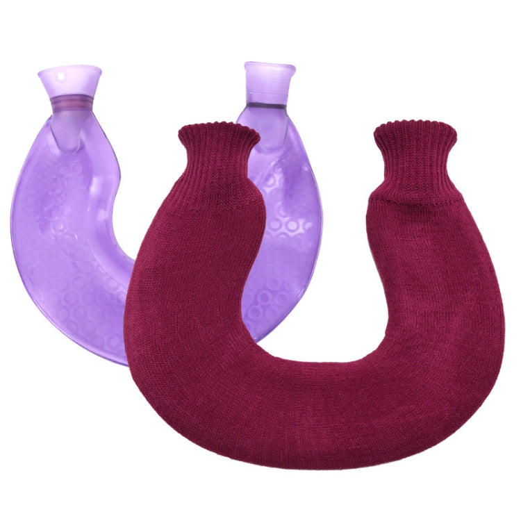 U-shaped PVC Hot Compress Shoulder And Neck Explosion-proof Water Injection Hot Water Bag(Purple + Purple Knitted)