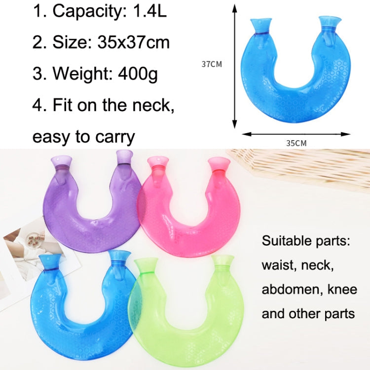 U-shaped PVC Hot Compress Shoulder And Neck Explosion-proof Water Injection Hot Water Bag(Blue + Green Snowflake Knitted)