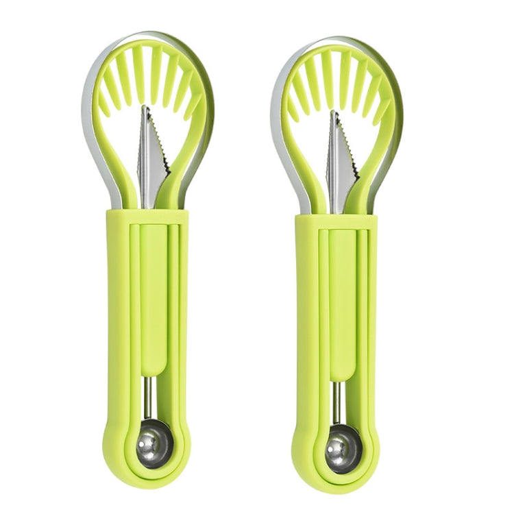 2 PCS 3 In 1 Fruit Digger Fruit Platter Carving Knife(Green)