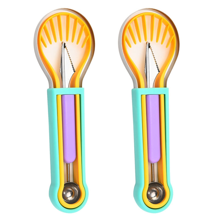 2 PCS 3 In 1 Fruit Digger Fruit Platter Carving Knife(Blue Yellow Purple)