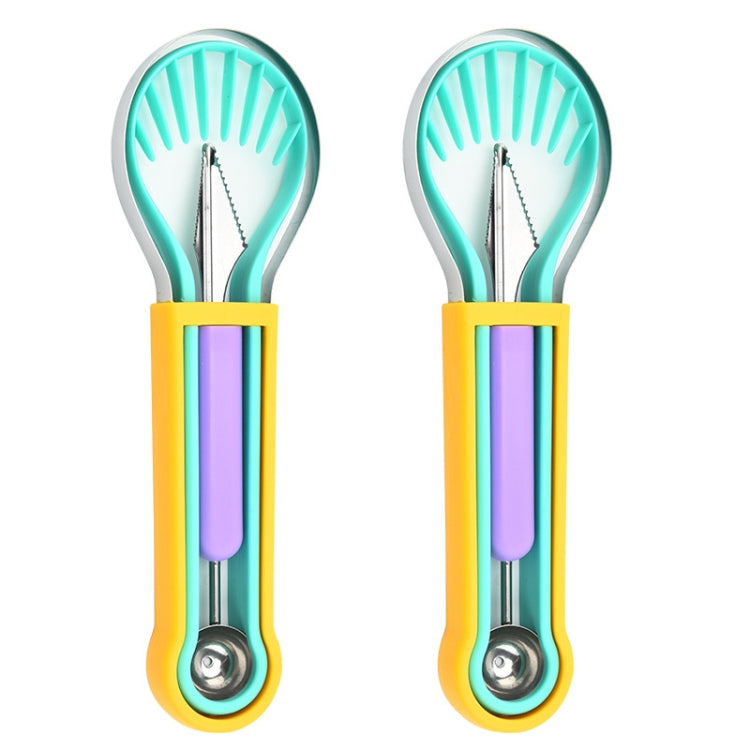 2 PCS 3 In 1 Fruit Digger Fruit Platter Carving Knife(Yellow Blue Purple)