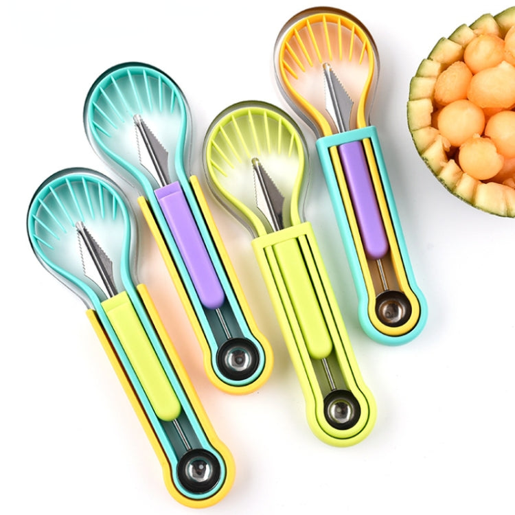 2 PCS 3 In 1 Fruit Digger Fruit Platter Carving Knife(Blue Yellow Purple)