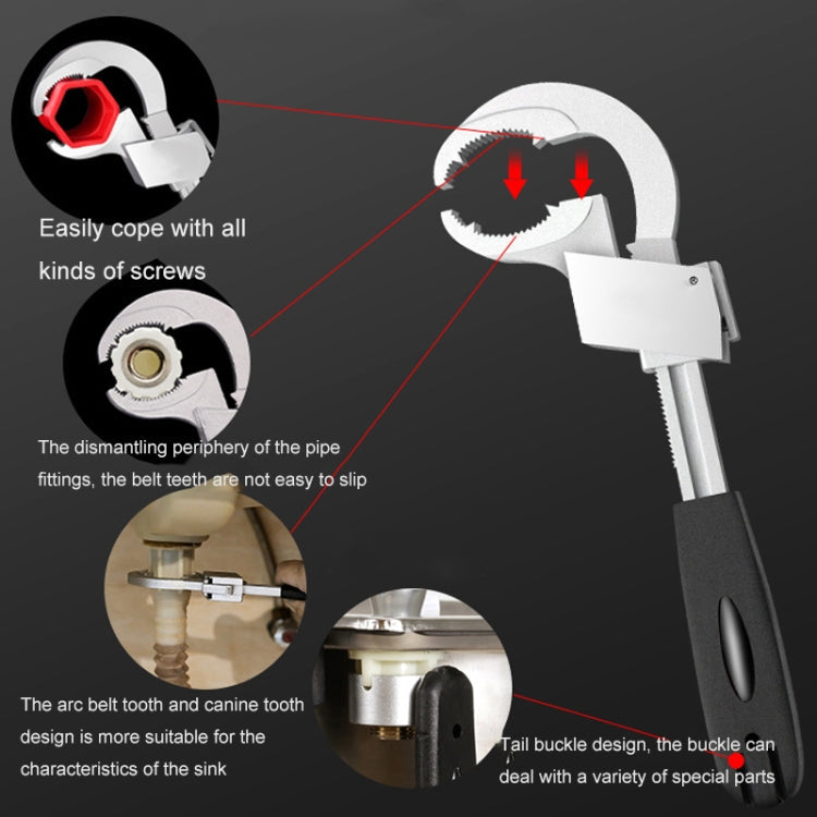 Multipurpose Bathroom Sink Circular Arc Toothed Wrench(Silver Black)