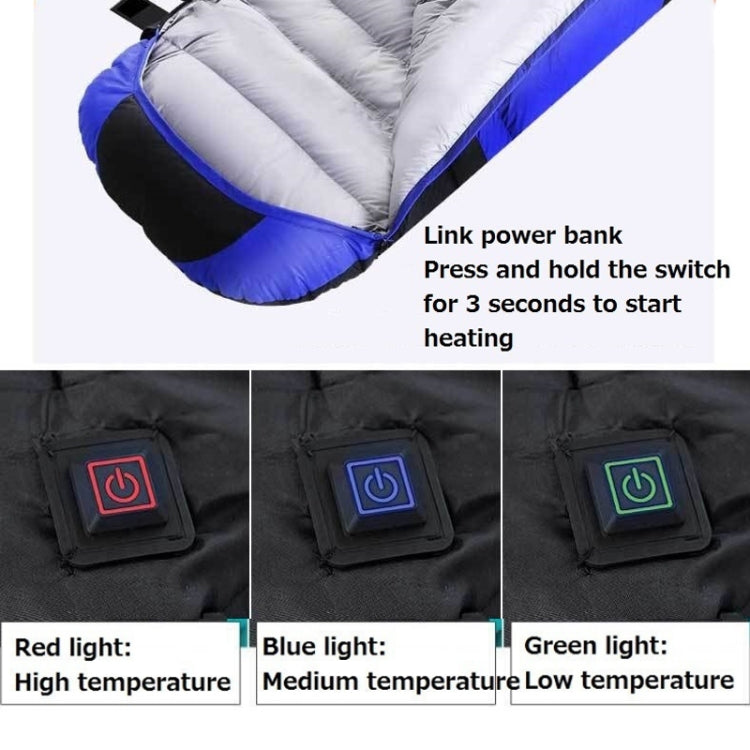 USB Electric Heating Down Cotton Sleeping Bag 3-speed Temperature Adjustment (180+30)x75cm(Orange)