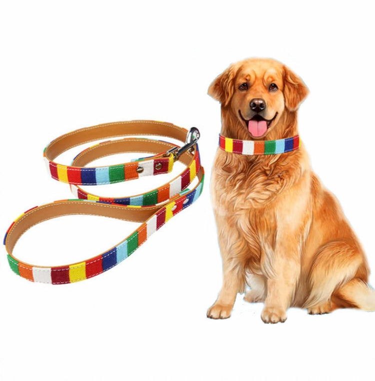 Canvas + PU Colorful Strip Pet Dog Leash  M 2.0 x 120cm