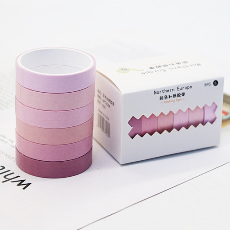 5 Sets 6pcs x 2m Student Hand Account Tape Rainbow Washi Tape(Gradient Pink)