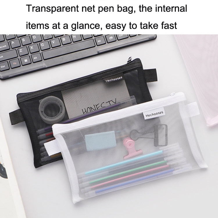 Hechooses D033 Transparent Mesh Exam Portable Pen Bag, Style: Square (Black)