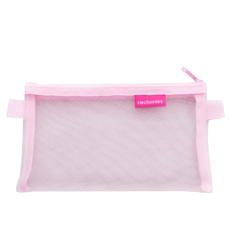 Hechooses D033 Transparent Mesh Exam Portable Pen Bag, Style: Square (Pink)