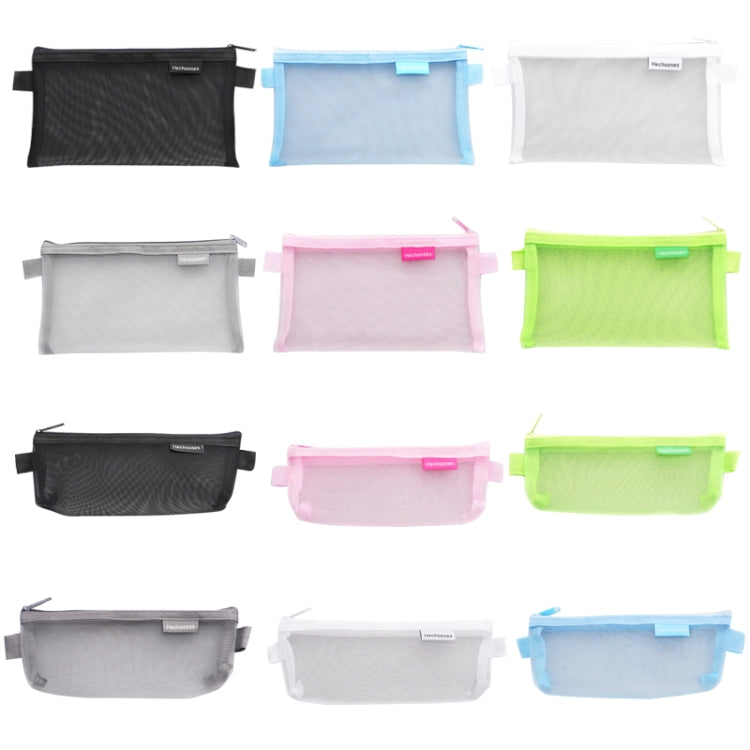Hechooses D033 Transparent Mesh Exam Portable Pen Bag, Style: Square (Pink)