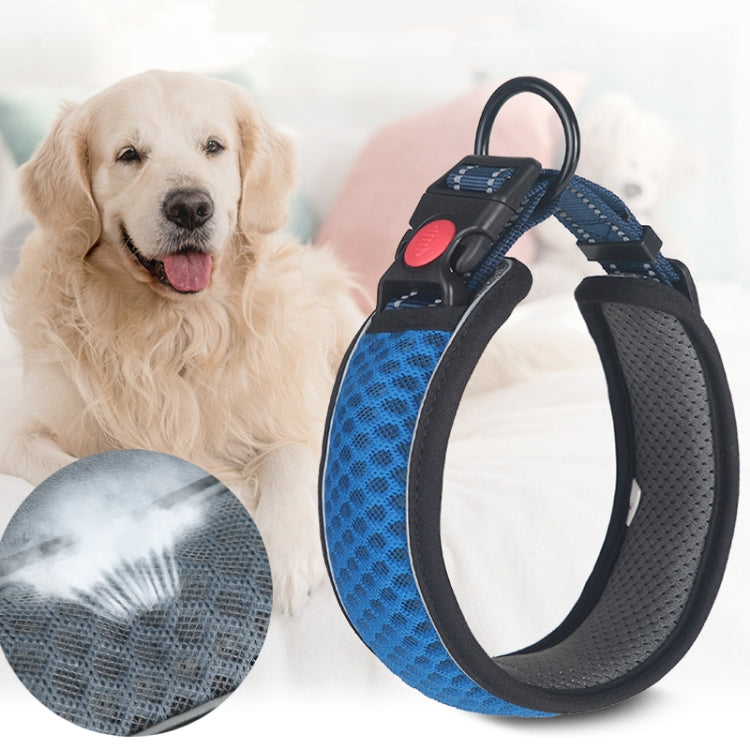 Honeycomb Net Dog Collar Neck Collar Breathable Reflective Anti-Strangle Collar L(Light Blue)