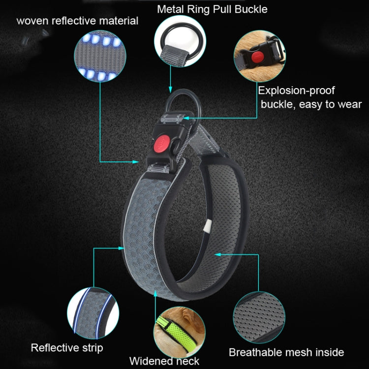 Honeycomb Net Dog Collar Neck Collar Breathable Reflective Anti-Strangle Collar M(Black)