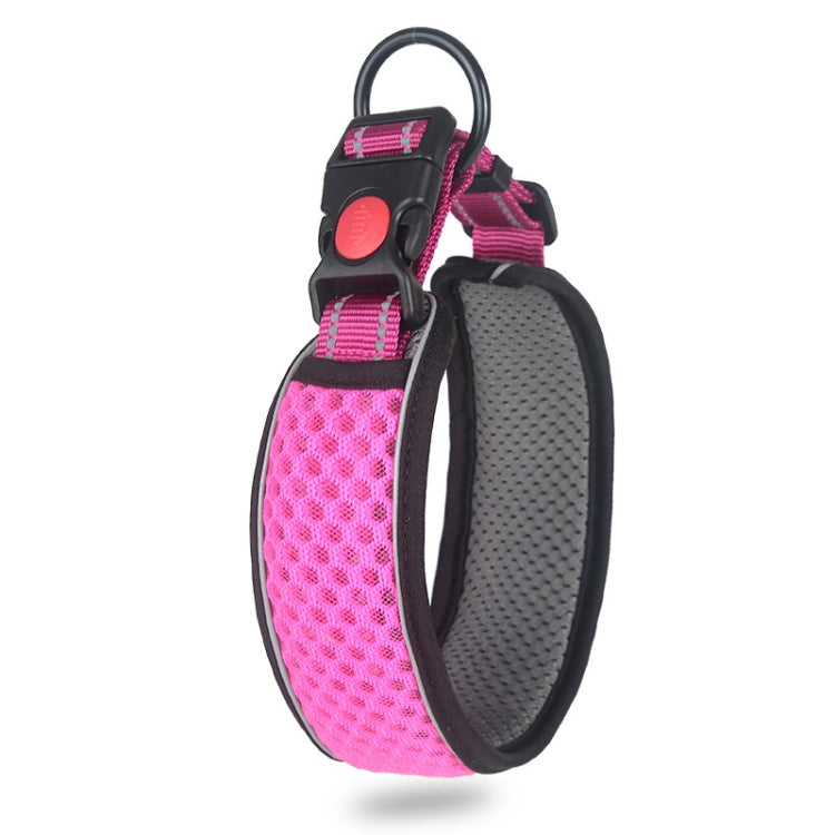 Honeycomb Net Dog Collar Neck Collar Breathable Reflective Anti-Strangle Collar M(Rose Red)
