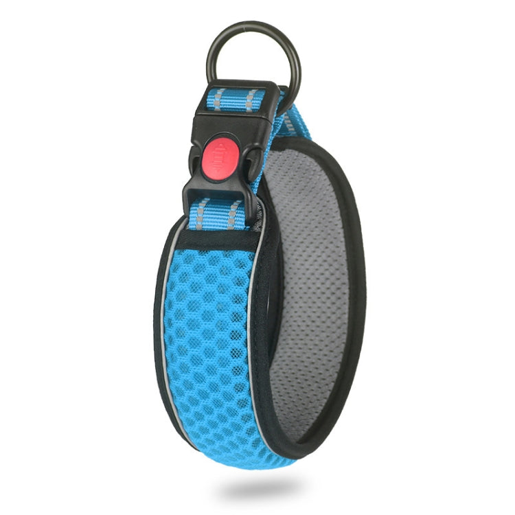 Honeycomb Net Dog Collar Neck Collar Breathable Reflective Anti-Strangle Collar L(Light Blue)