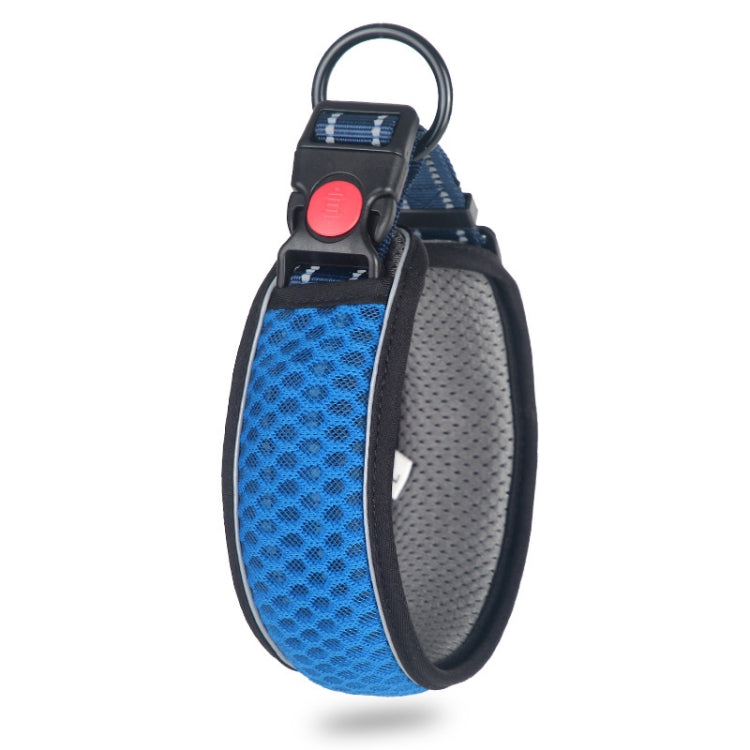 Honeycomb Net Dog Collar Neck Collar Breathable Reflective Anti-Strangle Collar XL(Blue)
