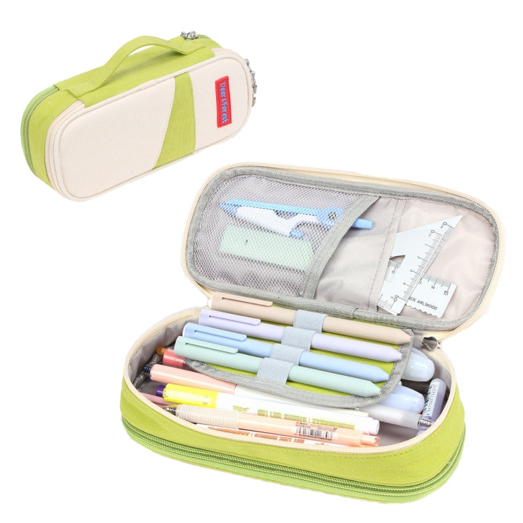 Deer Forest BL-A003 Macaron Large-capacity Double-layer Canvas Pencil Case Stationery Box(Fruit Green)