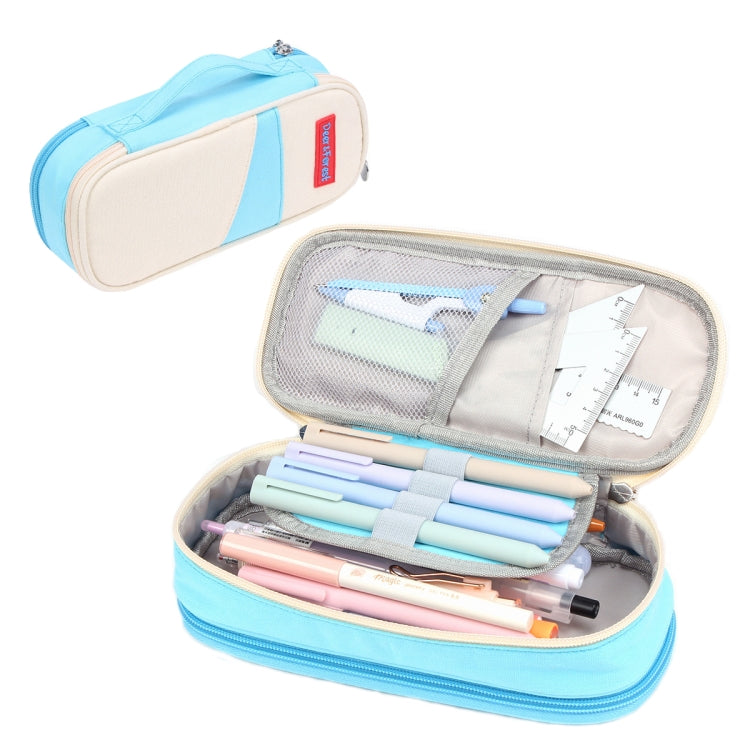 Deer Forest BL-A003 Macaron Large-capacity Double-layer Canvas Pencil Case Stationery Box(Cyan Blue)