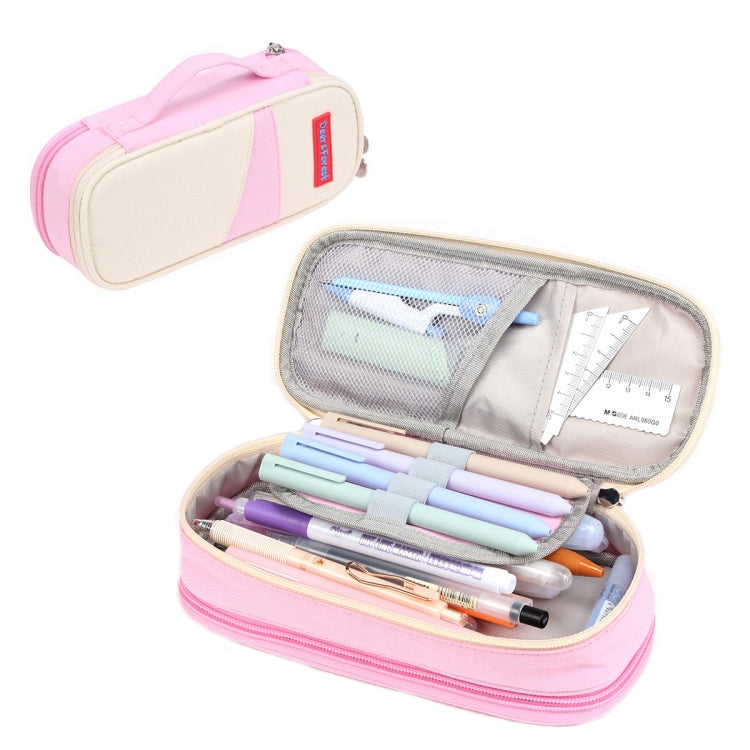 Deer Forest BL-A003 Macaron Large-capacity Double-layer Canvas Pencil Case Stationery Box(Cherry Pink)