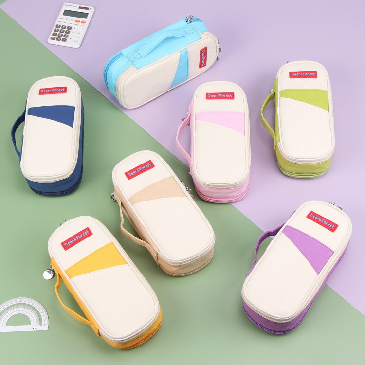 Deer Forest BL-A003 Macaron Large-capacity Double-layer Canvas Pencil Case Stationery Box(Orange Yellow)