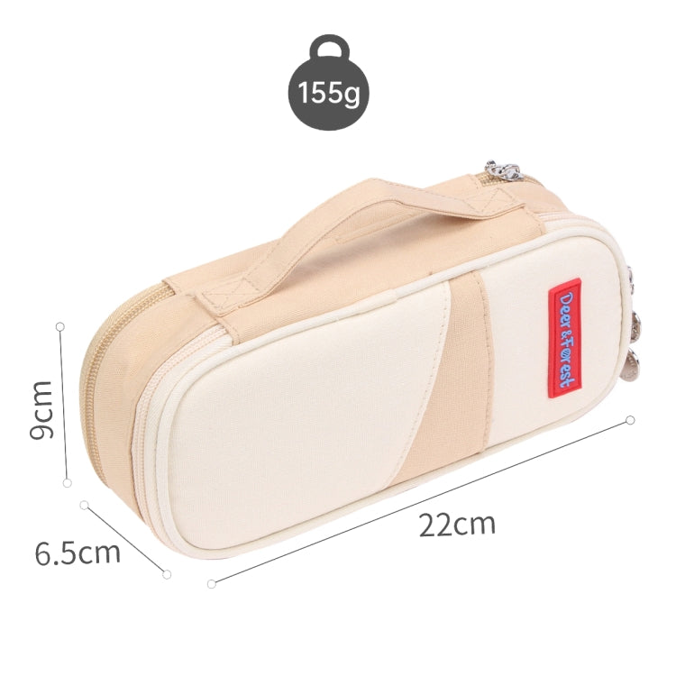Deer Forest BL-A003 Macaron Large-capacity Double-layer Canvas Pencil Case Stationery Box(Cherry Pink)