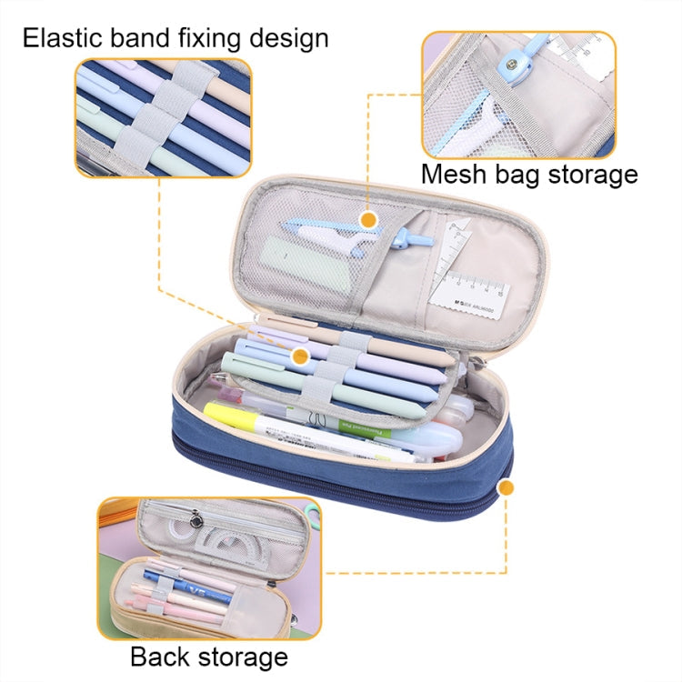 Deer Forest BL-A003 Macaron Large-capacity Double-layer Canvas Pencil Case Stationery Box(Cyan Blue)