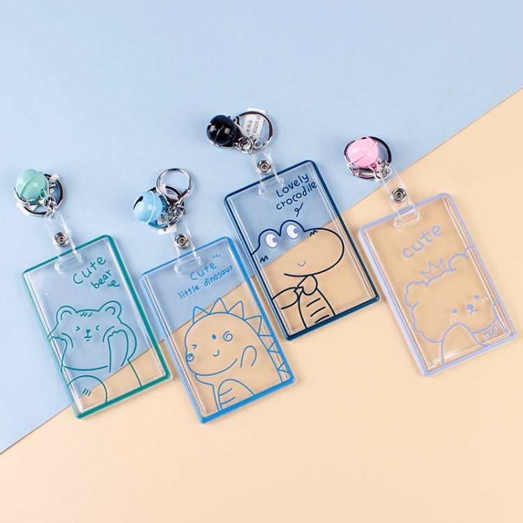 2 PCS Transparent Acrylic Push Pull Card Sleeve Bell Keychain Ring ID Card Sleeve(Bear)