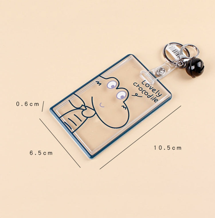 2 PCS Transparent Acrylic Push Pull Card Sleeve Bell Keychain Ring ID Card Sleeve(Dinosaur)