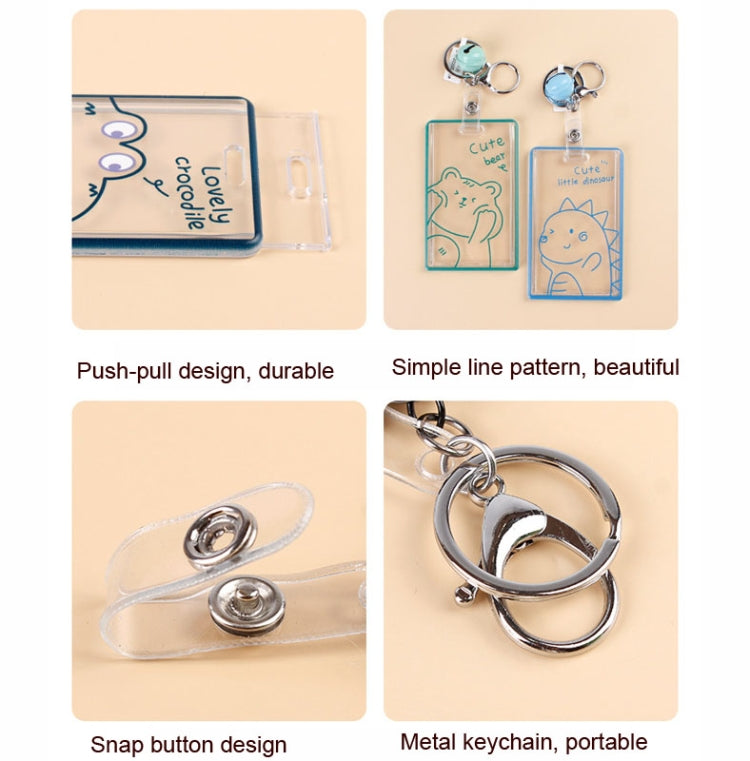 2 PCS Transparent Acrylic Push Pull Card Sleeve Bell Keychain Ring ID Card Sleeve(Bear)