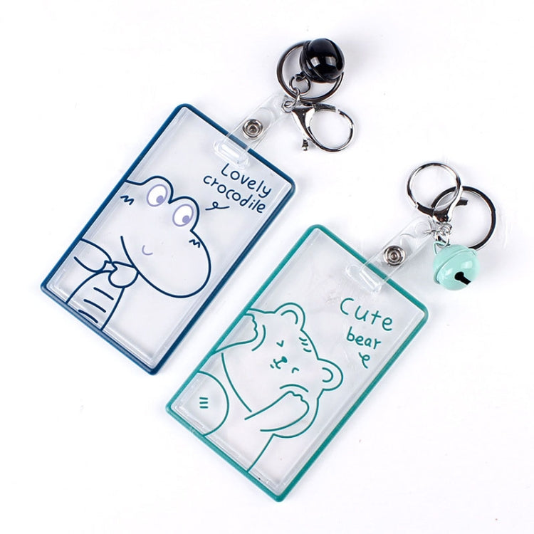 2 PCS Transparent Acrylic Push Pull Card Sleeve Bell Keychain Ring ID Card Sleeve(Puppy)