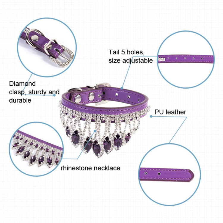 Gem Rhinestone Pet Collar Puppy Cat Pet Collar S(Pink)