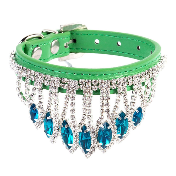 Gem Rhinestone Pet Collar Puppy Cat Pet Collar M(Green)