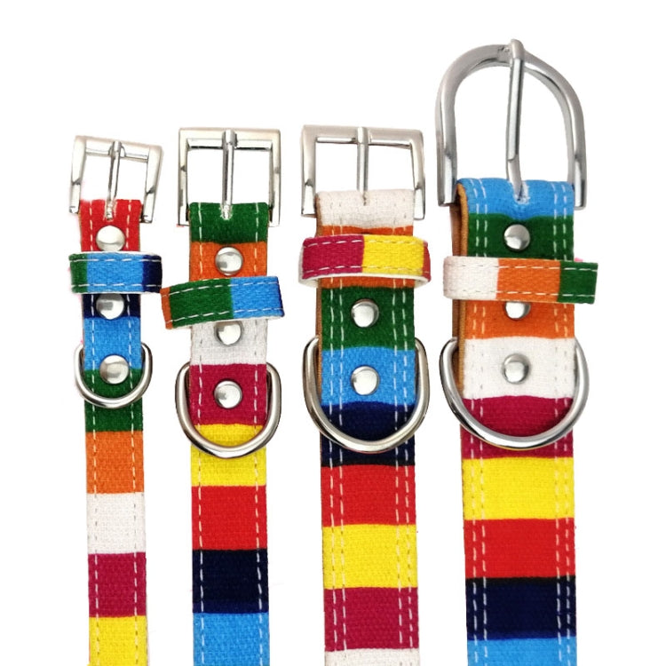 Canvas+PU Colorful Strip Pet Dog Collar  L 2.5 x 50cm(Yellow)