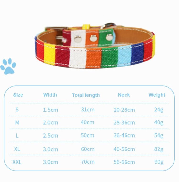 Canvas+PU Colorful Strip Pet Dog Collar XL 3.0 x 60cm(Yellow)
