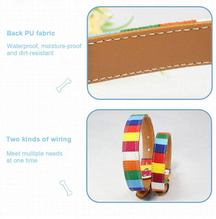Canvas+PU Colorful Strip Pet Dog Collar  L 2.5 x 50cm(Yellow)