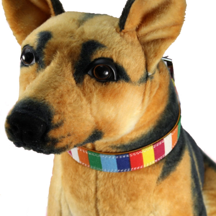 Canvas+PU Colorful Strip Pet Dog Collar XL 3.0 x 60cm(Yellow)