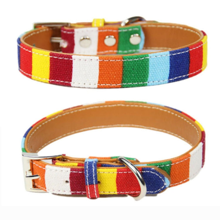 Canvas+PU Colorful Strip Pet Dog Collar M 2.0 x 40cm(Yellow)