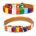 Canvas+PU Colorful Strip Pet Dog Collar M 2.0 x 40cm(Yellow)