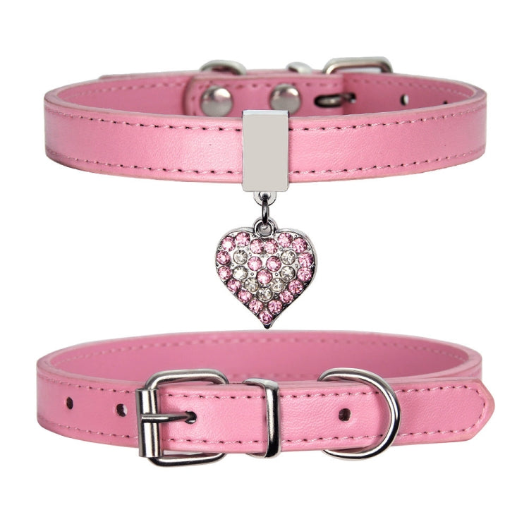 Heart Shaped Pendant PU Leather Dog Collar Pet Dog Leash, Size: M 1.3-35cm(Blue)