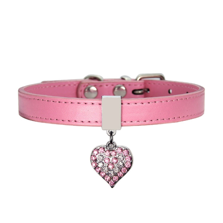 Heart Shaped Pendant PU Leather Dog Collar Pet Dog Leash, Size: S 1.3-30cm(Pink)
