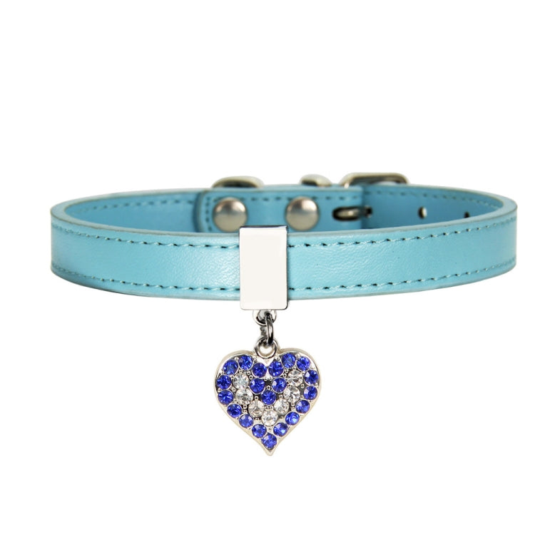Heart Shaped Pendant PU Leather Dog Collar Pet Dog Leash, Size: M 1.3-35cm(Blue)