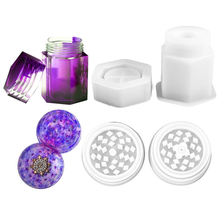 DIY Crystal Epoxy Silicone Mold Combination Set, Shape: Hexagonal Prism Bottle+Grinding Device