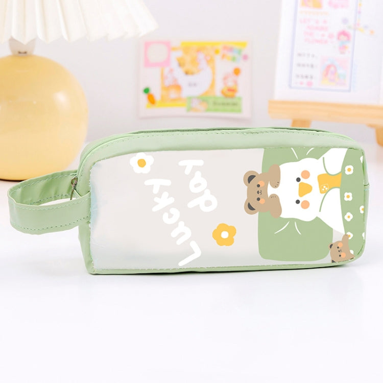 PVC Cute Cartoon Large Capacity Student Stationery Bag(Green)