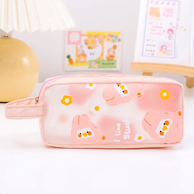PVC Cute Cartoon Large Capacity Student Stationery Bag(Pink)