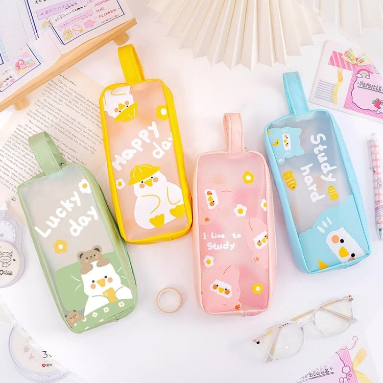 PVC Cute Cartoon Large Capacity Student Stationery Bag(Green)