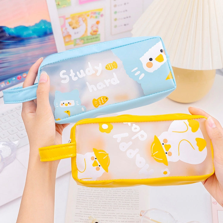 PVC Cute Cartoon Large Capacity Student Stationery Bag(Yellow)