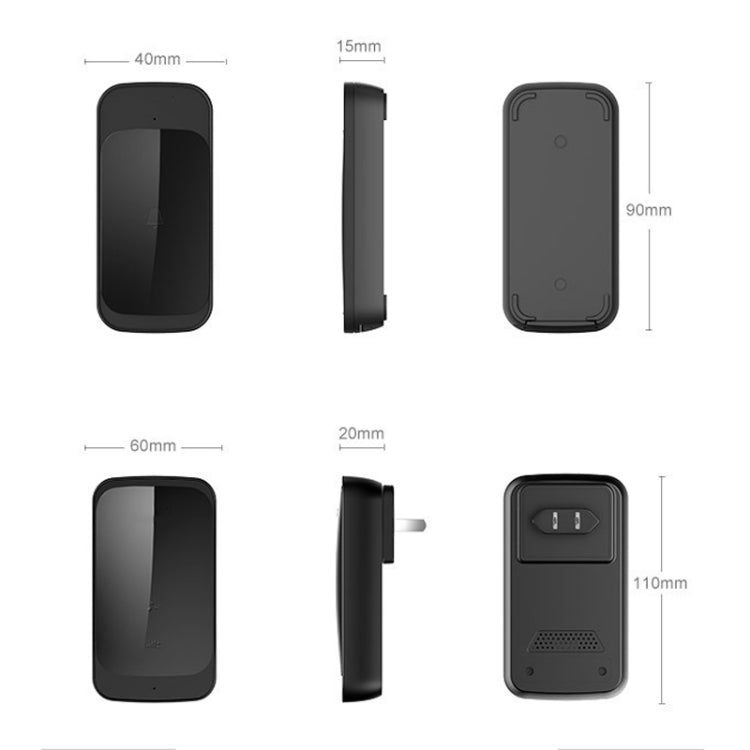 C03 1 For 1 Home Wireless IP44 Waterproof Touch Sensor Doorbell(UK Plug Black)