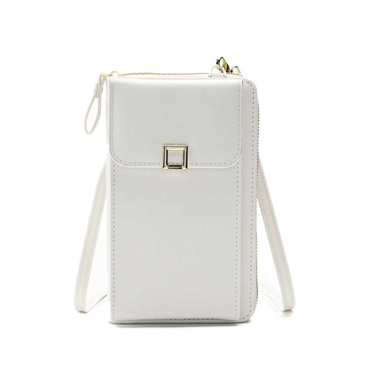 Ladies Cross-body Shoulder Bag Long Purse Mobile Phone Bag(White)