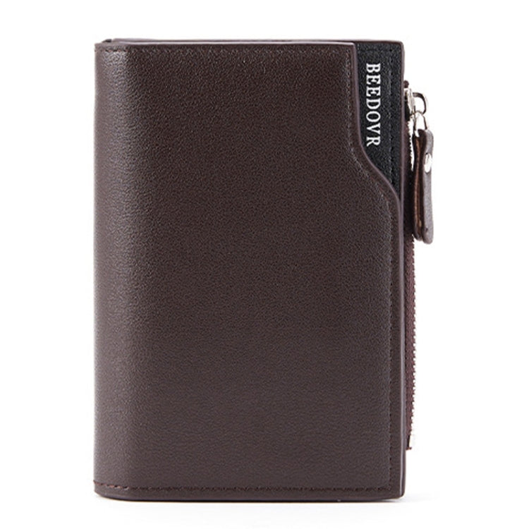BEEDOVR 9902 Men Short Wallet Multi-card Zipper ID Bag(Brown)