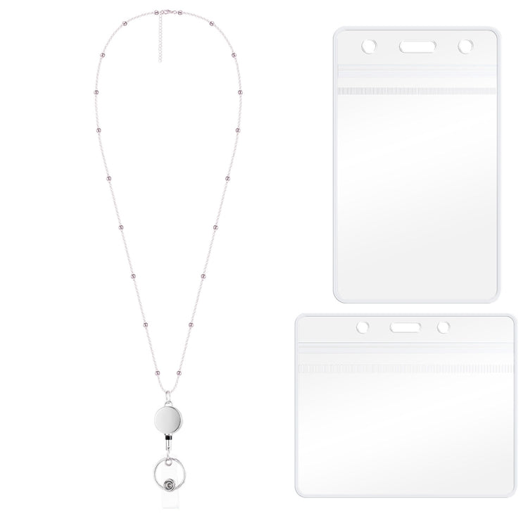 QD-2451 Multifunctional Metal Bead Chain Retractable Pulling Buckle ID Card Holder(Silver)