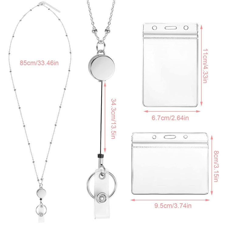 QD-2451 Multifunctional Metal Bead Chain Retractable Pulling Buckle ID Card Holder(Rose Gold)